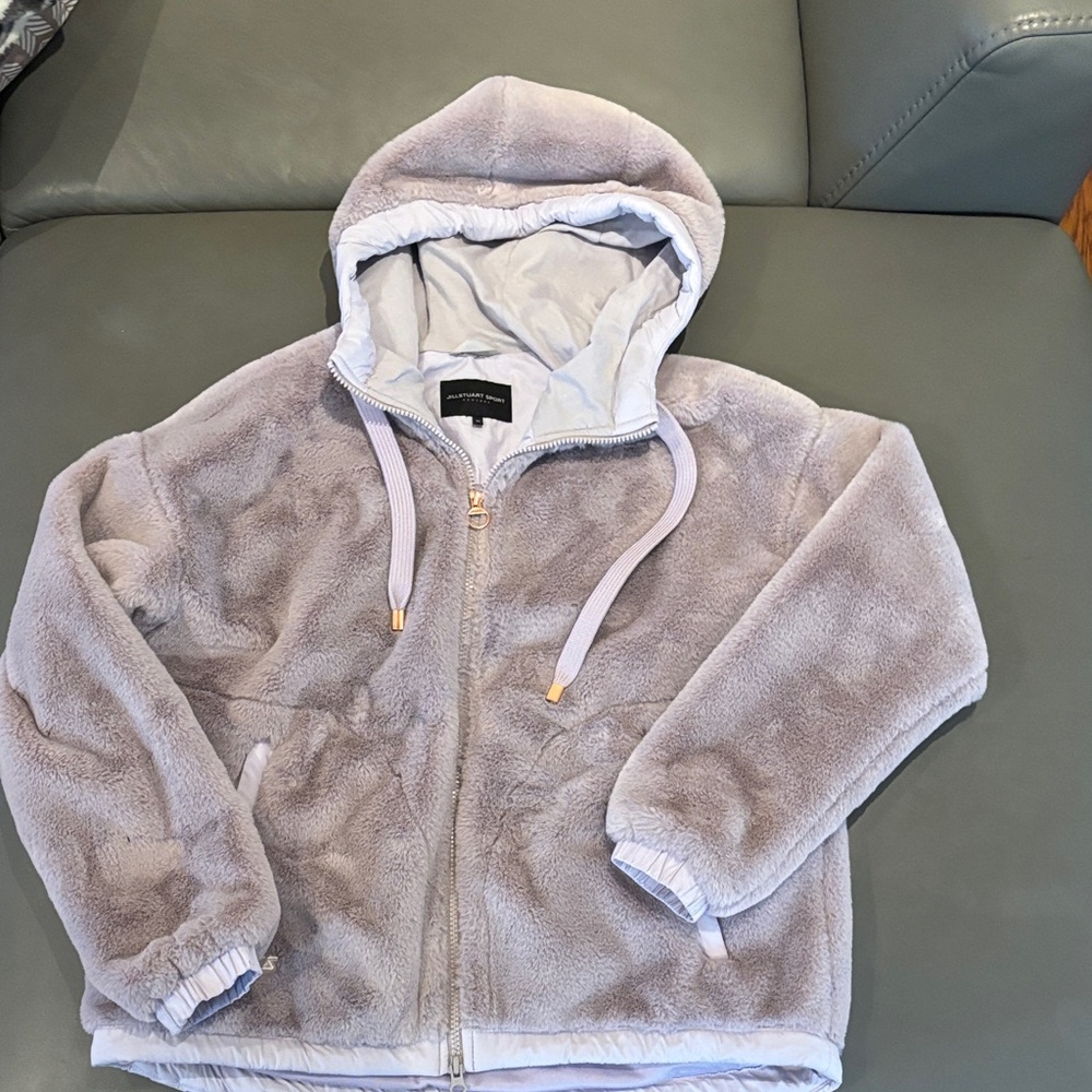 Jill Stuart Plush Hooded Puffer Jacket in Lavender
